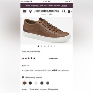 Mens Johnston & Murphy Sheepskin Leather Sneaker size 10.5